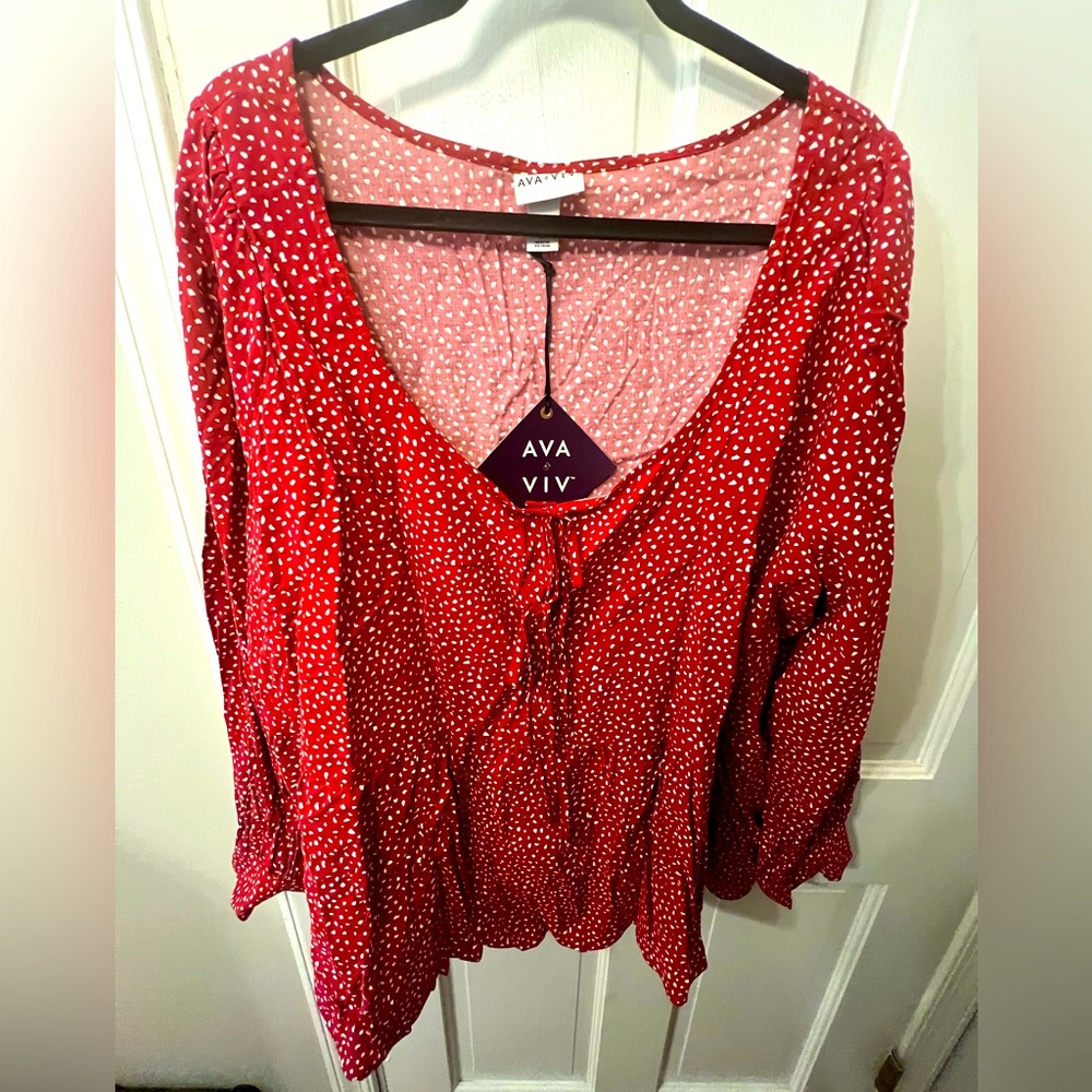 NWT-Ava and Viv tie front peplum top with button sleeve - polka dot - size 2x